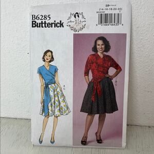 Butterick B6285 sewing pattern knee length pleated skirt wrap top size 14-22